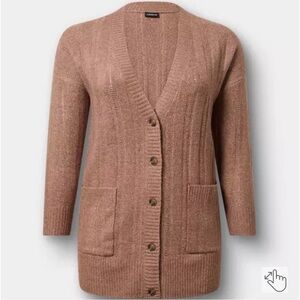 TORRID Women’s Plus Size 1X 14-16 Boyfriend Pockets Cardigan Nutmeg Button Front